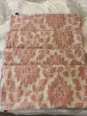 SET OF FOUR Blush Pink Floral Jacquard Pillow Covers zipper closures 20”x20”